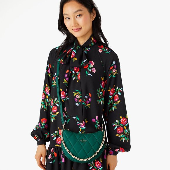 New Kate Spade Carey Zip Top Crossbody Quilted Smooth Leather Deep Jade - Picture 2 of 5